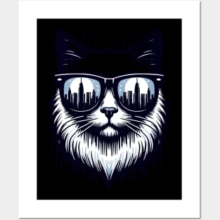 Cat in Sunglasses with City Skyline - Urban Chic Posters and Art